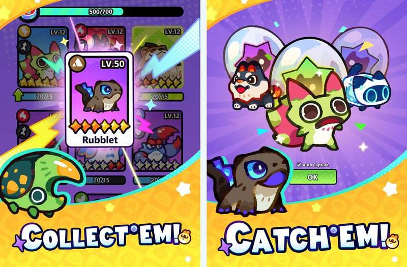 Clash of Critters store screenshots: the Tatari collection screen and a lane battle against Zobos